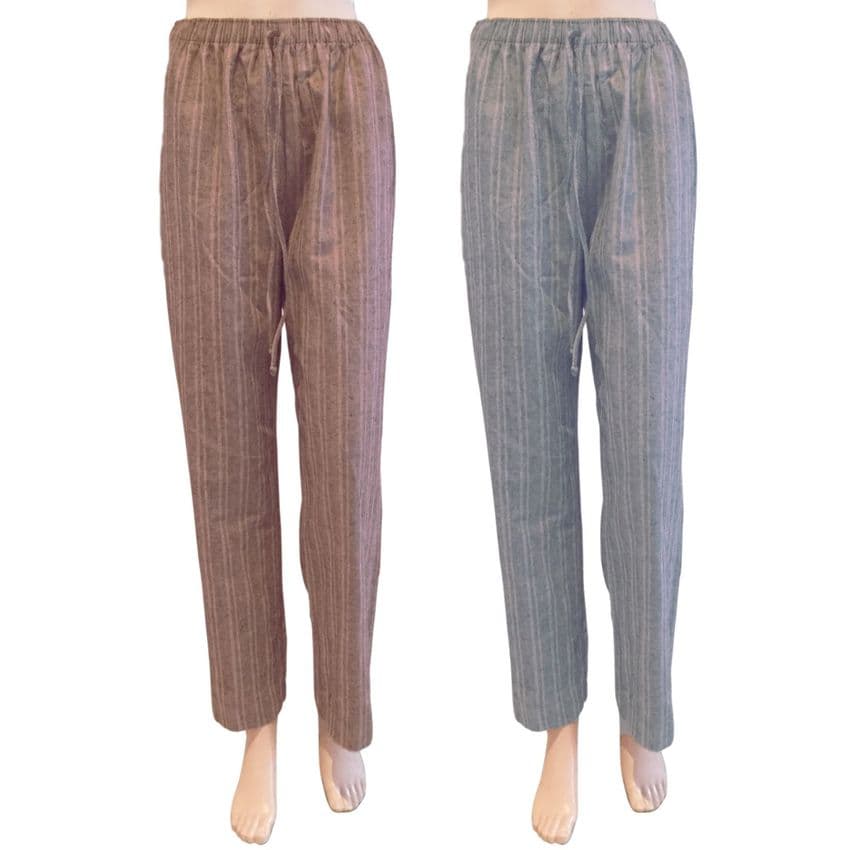 PINSTRIPE CASUAL TROUSERS ELASTIC WAIST PULL UP RELAXED WIDE FIT & 2 COLOURS